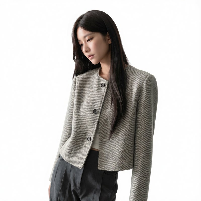 Vintage Round Neck Single-Breasted Short Jacket - Image 3