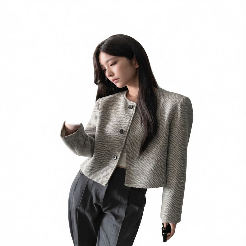 Vintage Round Neck Single-Breasted Short Jacket - Image 1