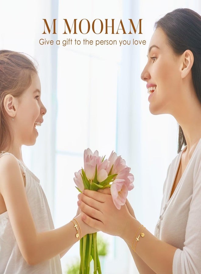 M MOOHAM Initial Cross Bracelets for Women - Dainty Layered Disc Letter A Bracelets Cross Jewelry for Women, First Communion Gifts for Women Christian Gifts Baptism Religious - Image 5