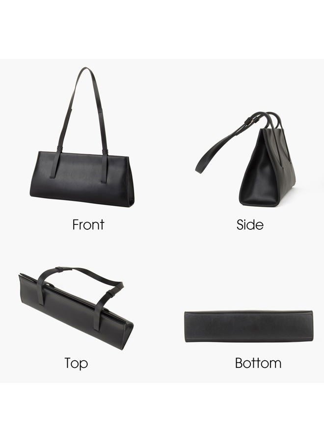 DONNAIN Genuine Leather Trendy Shoulder Bag for Women, Small Women Handbag and Clutch Purse, Black, 13.4” L x 5.9” H x 3.3” W - Image 3