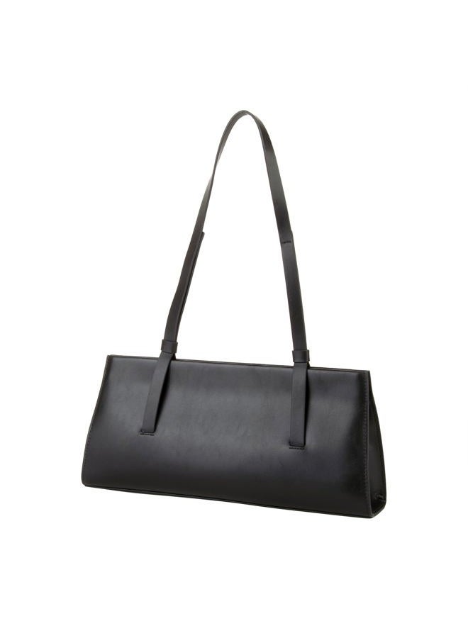 DONNAIN Genuine Leather Trendy Shoulder Bag for Women, Small Women Handbag and Clutch Purse, Black, 13.4” L x 5.9” H x 3.3” W - Image 1