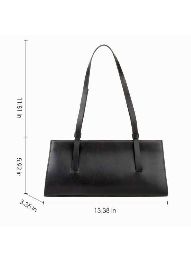 DONNAIN Genuine Leather Trendy Shoulder Bag for Women, Small Women Handbag and Clutch Purse, Black, 13.4” L x 5.9” H x 3.3” W - Image 2