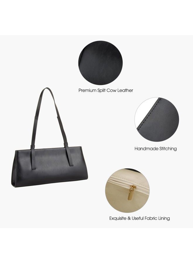 DONNAIN Genuine Leather Trendy Shoulder Bag for Women, Small Women Handbag and Clutch Purse, Black, 13.4” L x 5.9” H x 3.3” W - Image 5