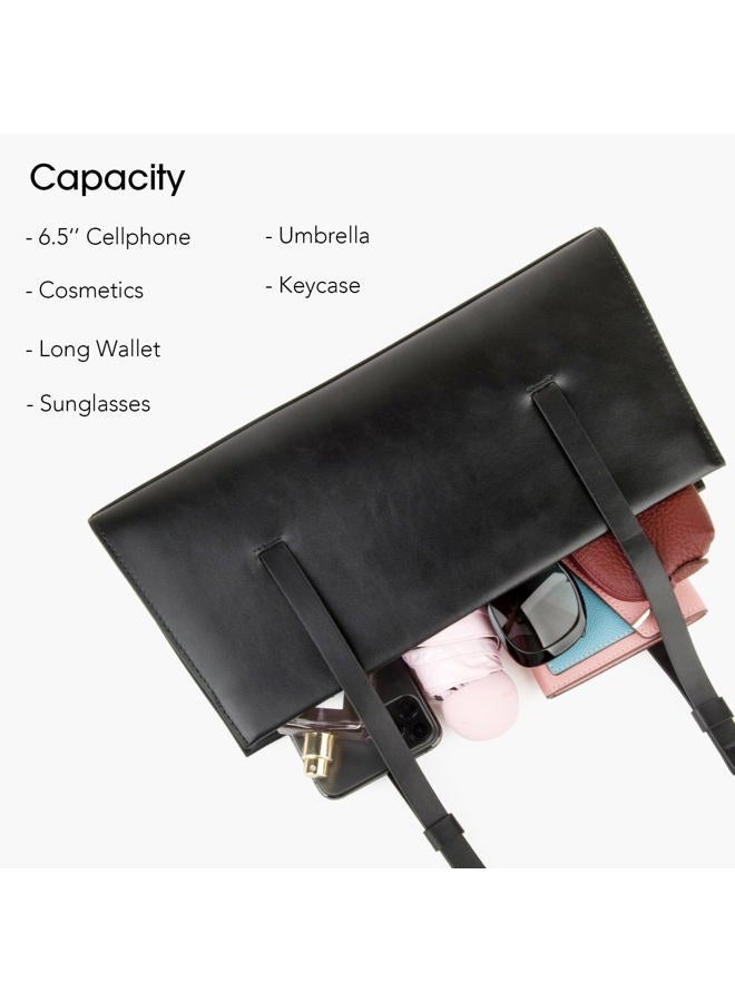 DONNAIN Genuine Leather Trendy Shoulder Bag for Women, Small Women Handbag and Clutch Purse, Black, 13.4” L x 5.9” H x 3.3” W - Image 4