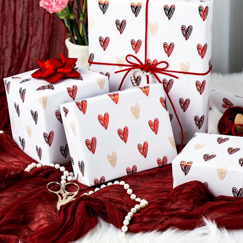 MAYPLUSS Wedding Wrapping Paper, Valentine's Heart Wrapping Paper, Red Foil Heart Design Girl Birthday Gift Wrap Present Paper for Valentineâ€™s Day, Anniversary, Bridal Shower (17 Inch X 33 Feet) - Image 5