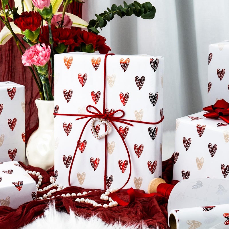 MAYPLUSS Wedding Wrapping Paper, Valentine's Heart Wrapping Paper, Red Foil Heart Design Girl Birthday Gift Wrap Present Paper for Valentineâ€™s Day, Anniversary, Bridal Shower (17 Inch X 33 Feet) - Image 2
