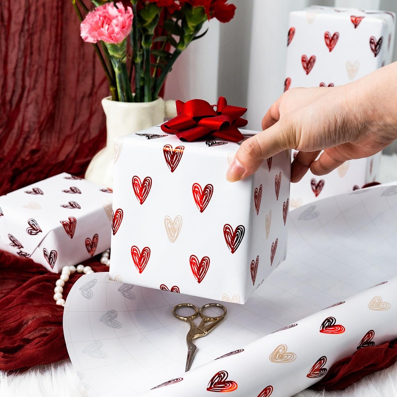 MAYPLUSS Wedding Wrapping Paper, Valentine's Heart Wrapping Paper, Red Foil Heart Design Girl Birthday Gift Wrap Present Paper for Valentineâ€™s Day, Anniversary, Bridal Shower (17 Inch X 33 Feet) - Image 4