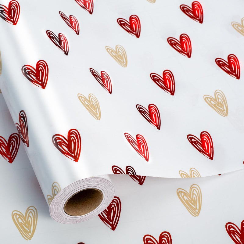 MAYPLUSS Wedding Wrapping Paper, Valentine's Heart Wrapping Paper, Red Foil Heart Design Girl Birthday Gift Wrap Present Paper for Valentineâ€™s Day, Anniversary, Bridal Shower (17 Inch X 33 Feet) - Image 1