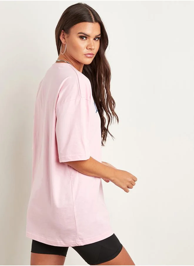 ستايلي Oversized Michigan Print Longline T-Shirt