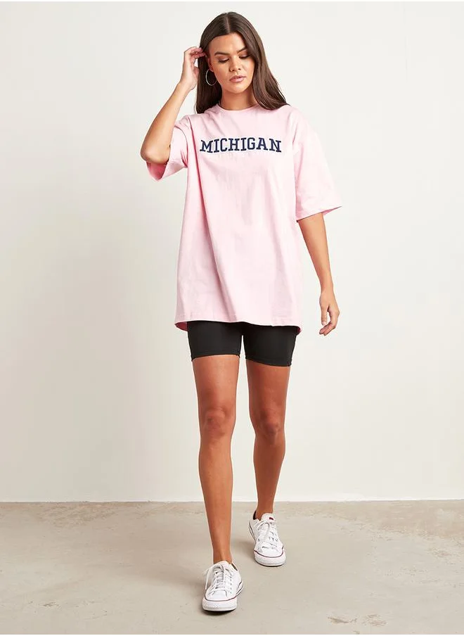 ستايلي Oversized Michigan Print Longline T-Shirt