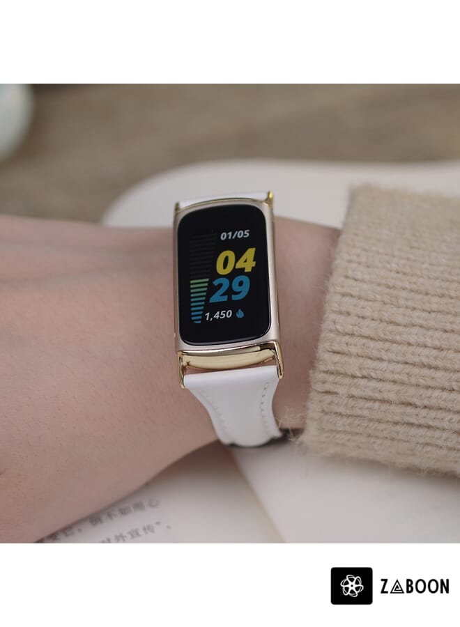 Zaboon حزام ساعة لفيتبيت تشارج 5 ميدجوبس جلد طبيعي رفيع - Image 4