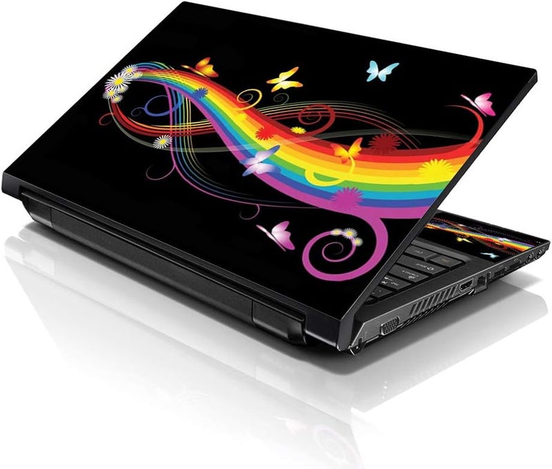 LSS Laptop 15 15.6 Skin Cover with Colorful Rainbow Butterflies Pattern for HP Dell Lenovo Apple Asus Acer Compaq - Fits 13.3" 14" 15.6" 16" (2 Wrist Pads Free) - Image 1