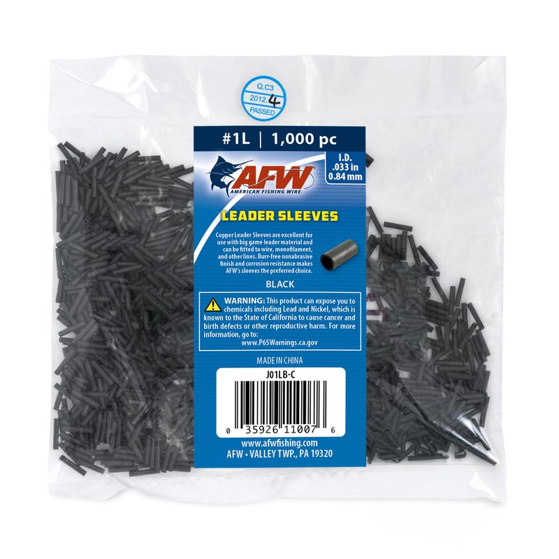 AFW American Fishing Wire Single Barrel Crimp Sleeves Size 1L033 Black 1000 pc - Image 2