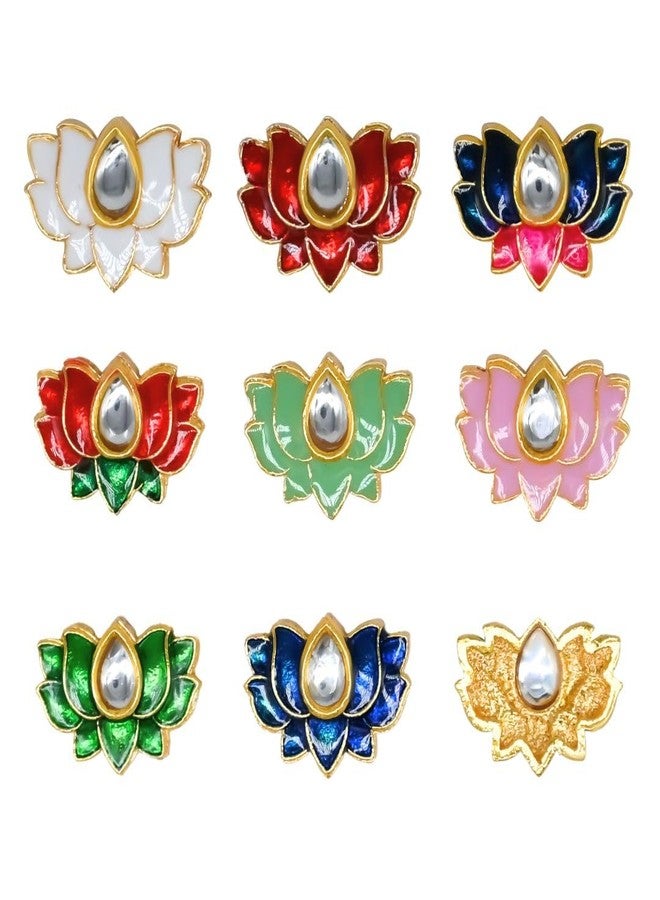 SATRA TRADERS Satra Tarders Lotus Meenakari Kundan Beads for DIY Jewellery Making Rakhi Making | Size : 14mm | Qty : 12pcs | Red - Image 1