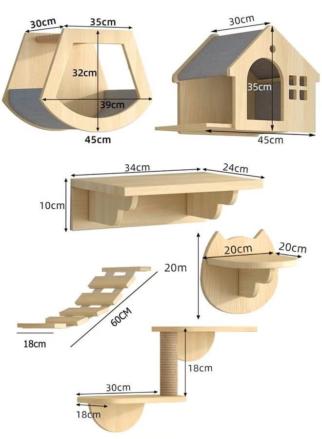 Generic Cat Wall Shelves, Wall-Mounted Cat Furniture, Stable & Safe Climbing Shelf, Indoor Mounted Condos House, Wooden Playing Climber, Cat Perch Set, Natural Wood Cat Walkways, Cat Playground for Sleeping Playing Climbing and Lounging, Cat Climbing Frame with Condos, Perches, Bridge Ladders, Sisal Scratching Posts and Cat Bed  - Image 2