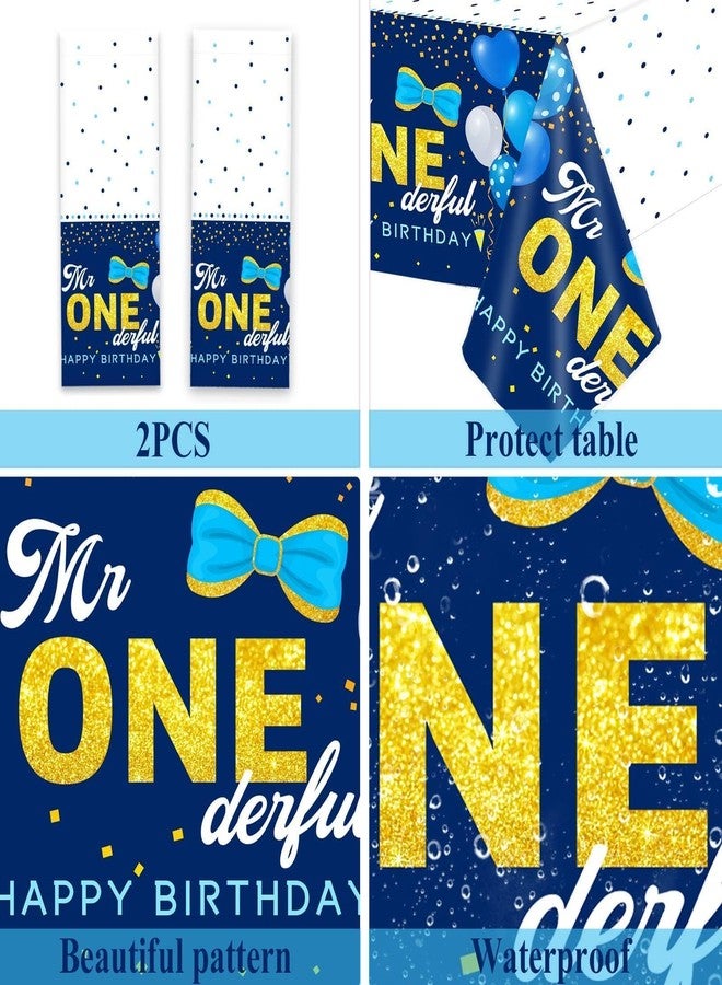 Tevxj 98 Pieces Mr Onederful 1st Birthday Party Decorations Boy 1st Birthday Tableware Set Blue Tablecloth Plates Party Supplies Kit for Baby Boy First Table Cover Dinnerware Favors - Image 5