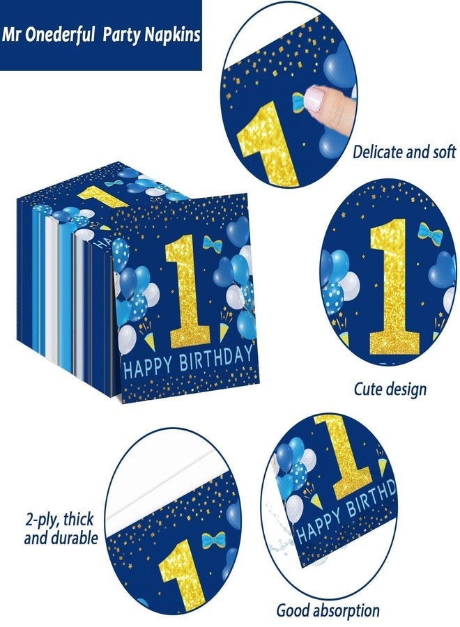 Tevxj 98 Pieces Mr Onederful 1st Birthday Party Decorations Boy 1st Birthday Tableware Set Blue Tablecloth Plates Party Supplies Kit for Baby Boy First Table Cover Dinnerware Favors - Image 4