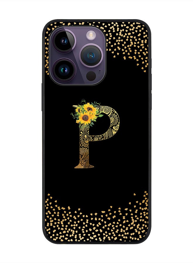 Stylizedd Rugged Black edge case for Apple iPhone 14 Pro, Slim fit Thin Cover -  Custom Monogram Initial Letter Mandala Floral Pattern Alphabet- P  (Black ) - Image 1