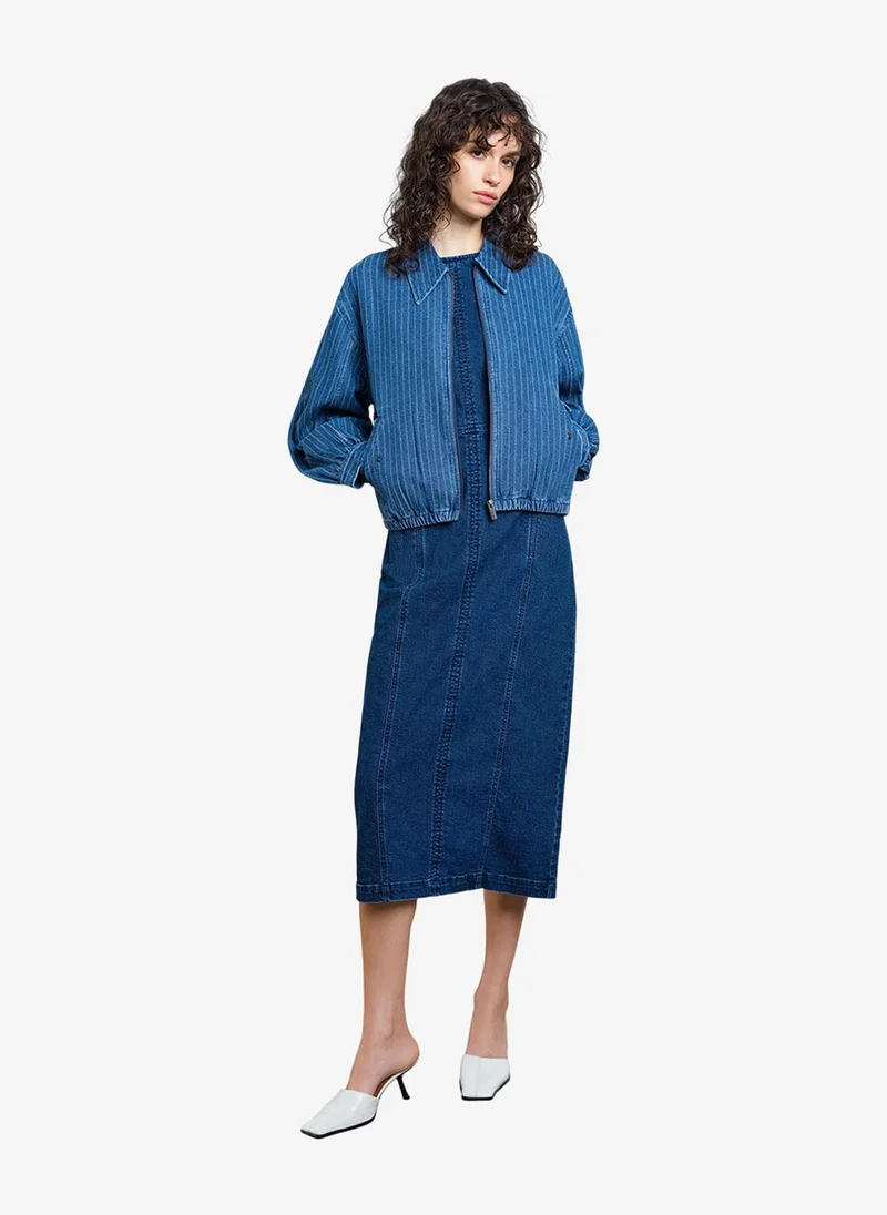French Connection  Women's Cherrie Pinstripe Denim Zip Up Bomber Jacket for Women | Best Price UAE