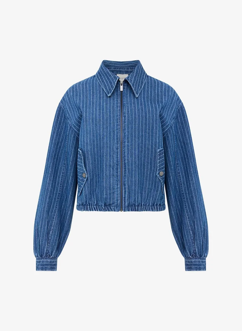 French Connection  Women's Cherrie Pinstripe Denim Zip Up Bomber Jacket for Women | Best Price UAE