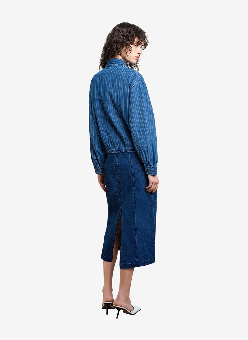 French Connection Women's Cherrie Pinstripe Denim Zip Up Bomber Jacket - Image 5
