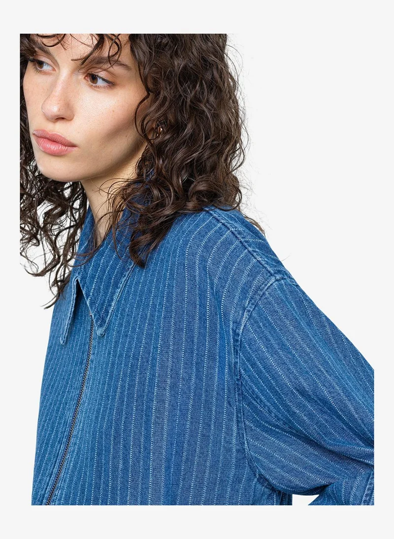 French Connection  Women's Cherrie Pinstripe Denim Zip Up Bomber Jacket for Women | Best Price UAE