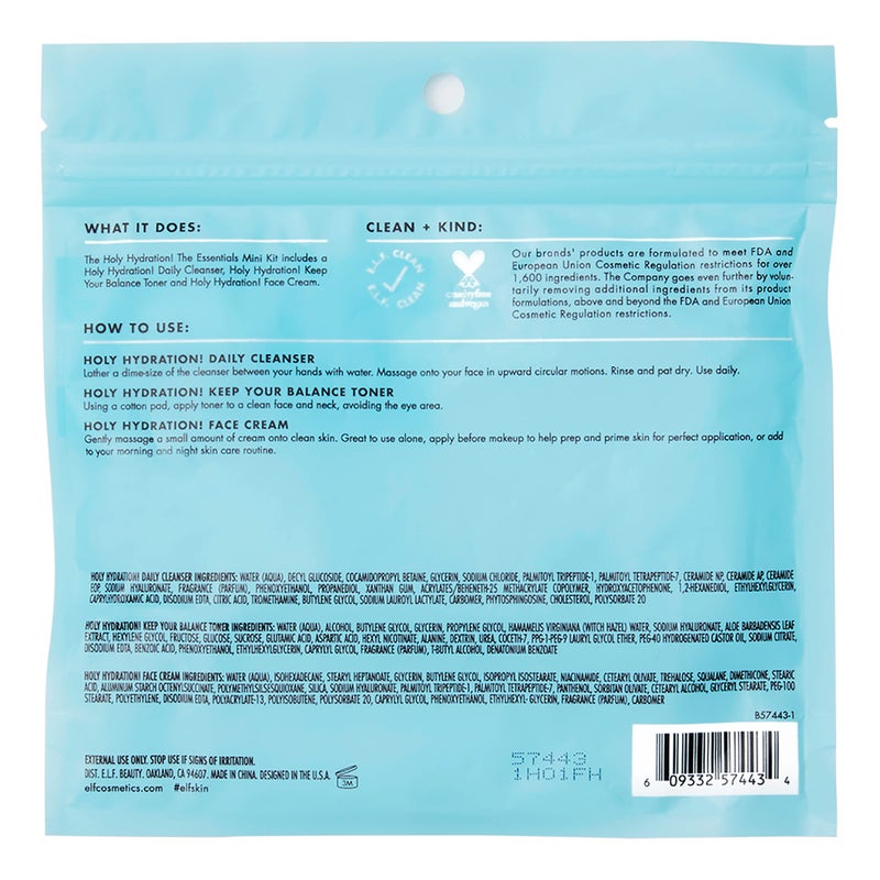 elf e.l.f. Skin Holy Hydration! The Essentials Mini Kit, Cleanser, Toner & Moisturizer for Hydrated & Balanced Skin, TSA-Friendly Sizes - Image 5