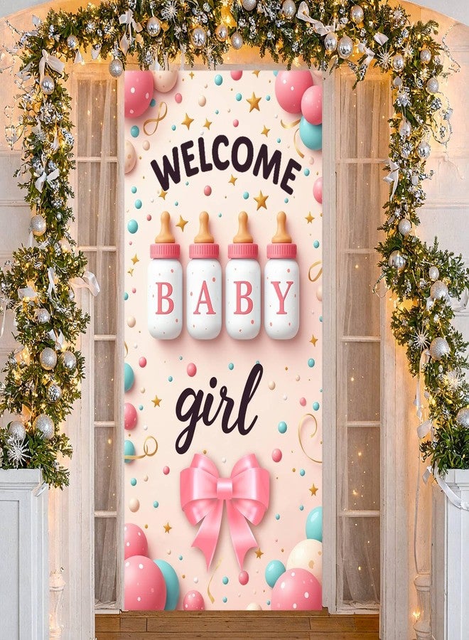 LUUFILx Welcome Baby Girl Door Cover Decorations Pink Welcome Home Baby Front Door Banner It's a Girl Hanging Porch Backdrop Decor for Baby Shower Gender Reveal Party Yard Signs Indoor Outdoor Supplies - Image 2