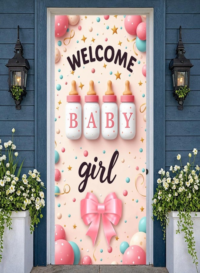 LUUFILx Welcome Baby Girl Door Cover Decorations Pink Welcome Home Baby Front Door Banner It's a Girl Hanging Porch Backdrop Decor for Baby Shower Gender Reveal Party Yard Signs Indoor Outdoor Supplies - Image 1