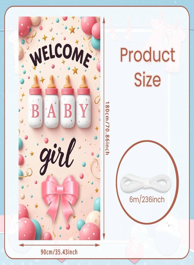 LUUFILx Welcome Baby Girl Door Cover Decorations Pink Welcome Home Baby Front Door Banner It's a Girl Hanging Porch Backdrop Decor for Baby Shower Gender Reveal Party Yard Signs Indoor Outdoor Supplies - Image 3
