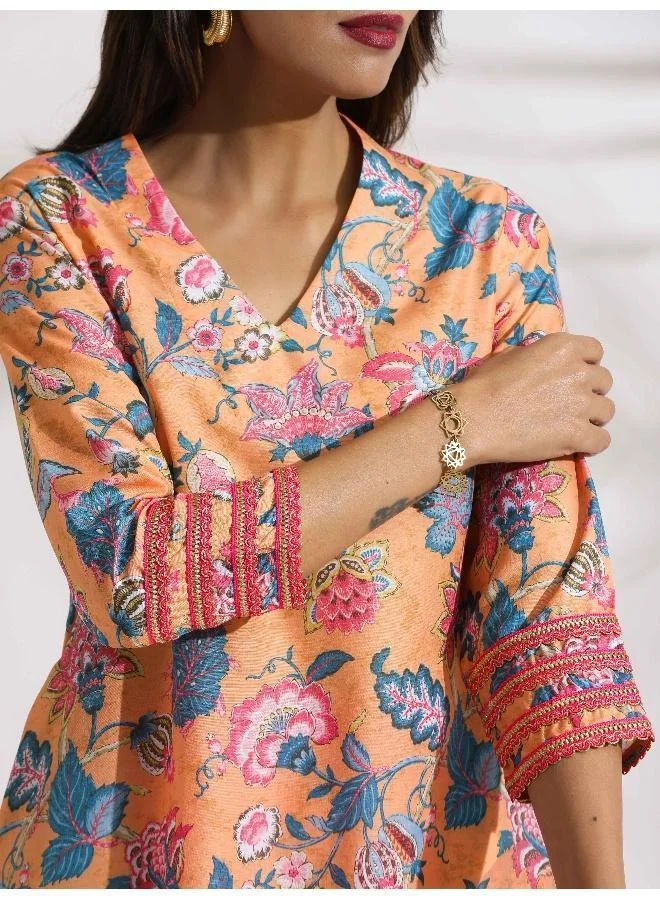 trueBrowns Orange Print Kurta Co-ord Set