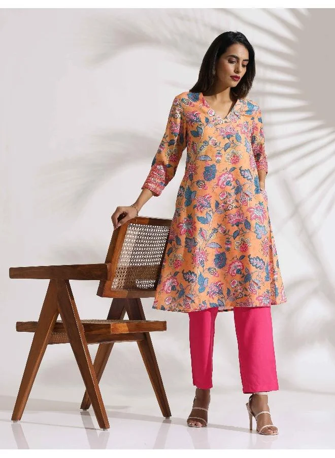 ترو برونز trueBrowns Orange Print Kurta Co-ord Set