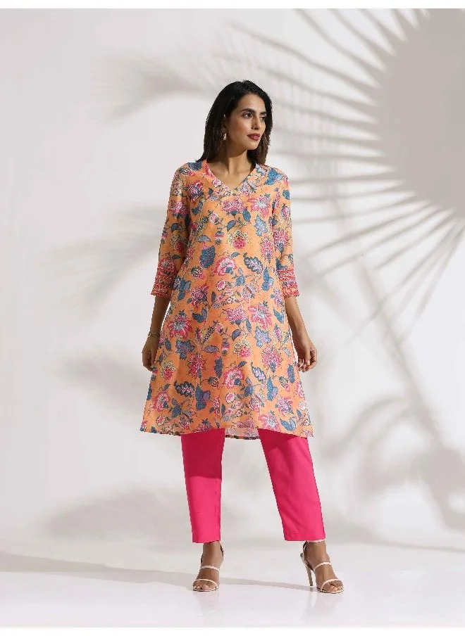 trueBrowns Orange Print Kurta Co-ord Set