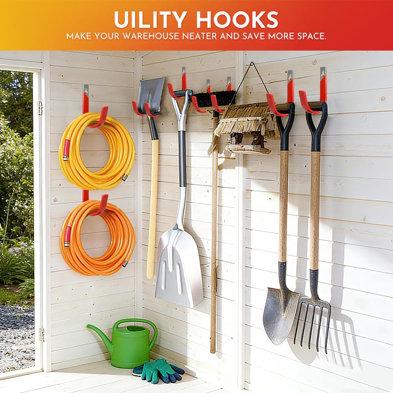 Pruite Garage Wall Hooks for Hanging Heavy Duty, 4 Pack Garage Organizer Storage Hooks Wall Mount for Garden Hoses, Brooms, Ladders, Garage Storage - Image 5