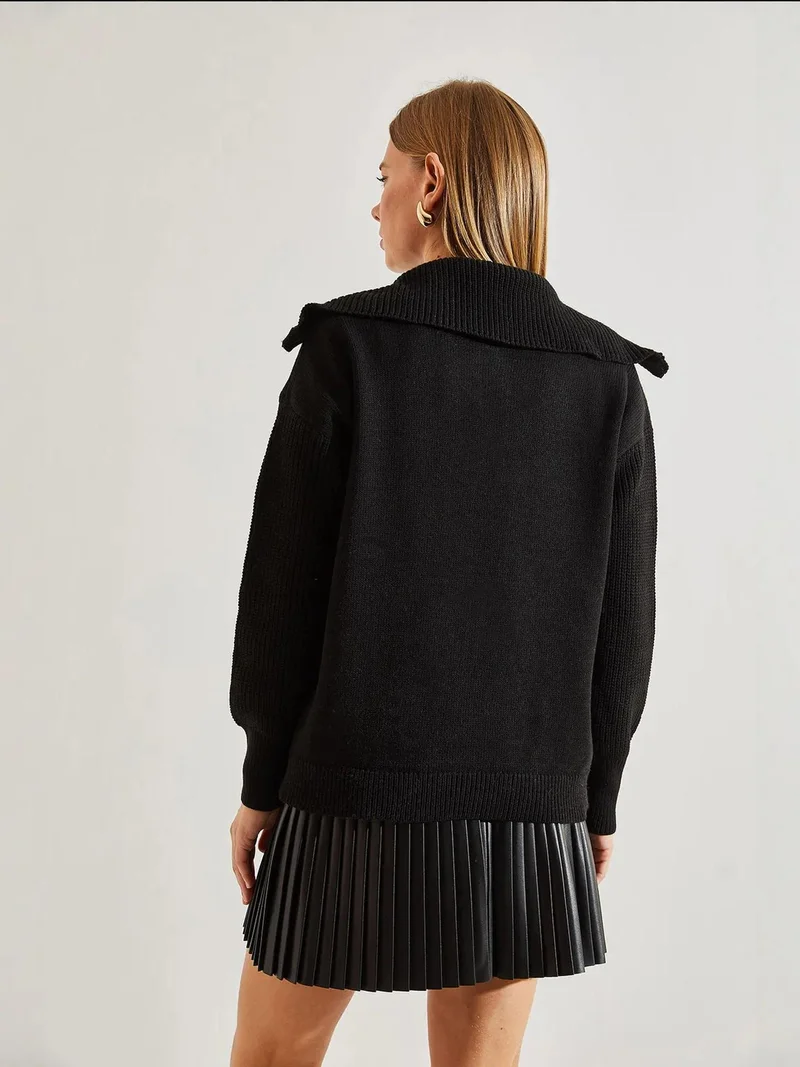 Bianco Lucci LUCCI Zipper Collar Knit Sweater