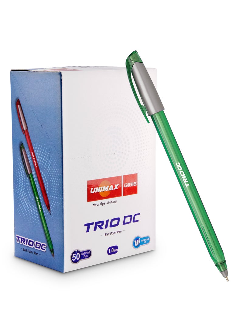 Gigis Unimax Trio DC Ball pen 50-Pieces Box, 1.00 mm, Green, Smooth Writing Ballpoint Pens for School Office Home - Image 1