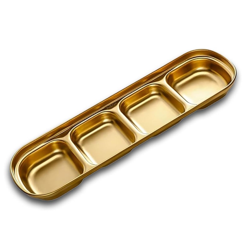 Gyanadh Stainless Steel Dipping Bowls, 4 Compartment Appetizer Serving Tray, Soy Sauce Dish Serving Dishes Appetizer Plates for Soy Sauce, Ketchup, BBQ Or Seasoning (Gold) - Image 1