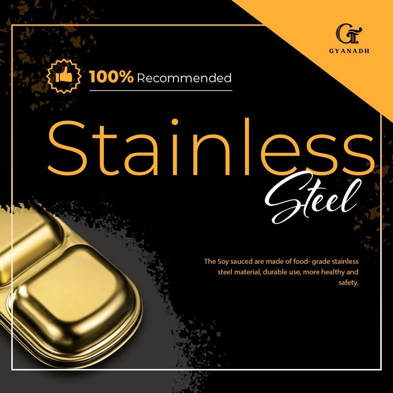 Gyanadh Stainless Steel Dipping Bowls, 4 Compartment Appetizer Serving Tray, Soy Sauce Dish Serving Dishes Appetizer Plates for Soy Sauce, Ketchup, BBQ Or Seasoning (Gold) - Image 4