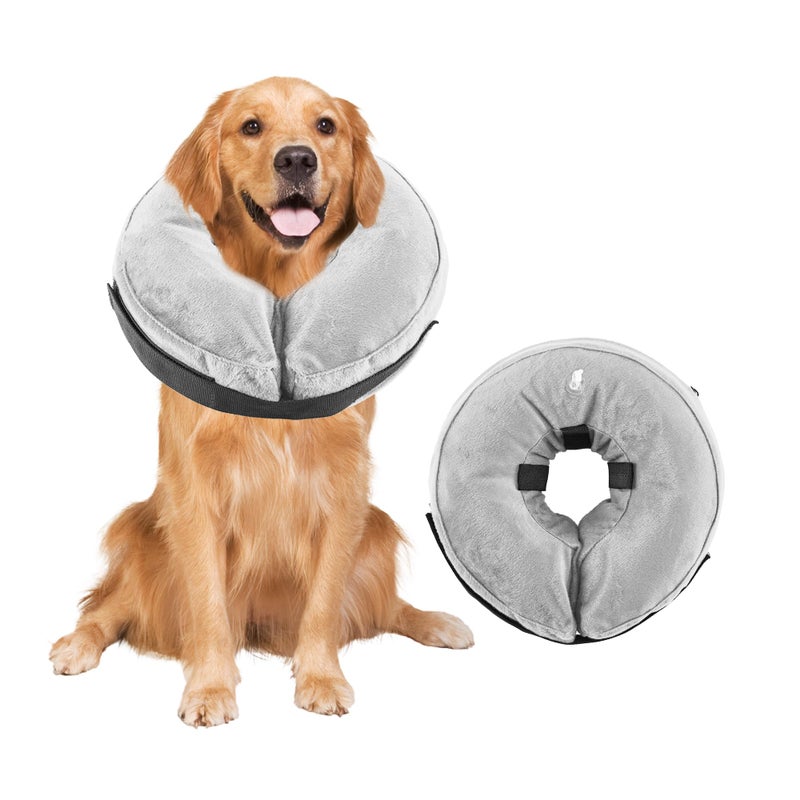 Rinling Dog Cone Collar, Inflatable Dog Cone Soft Protective Pet Recovery Collar After Surgery for Dogs and CatsGrey M (9-14") - Image 1