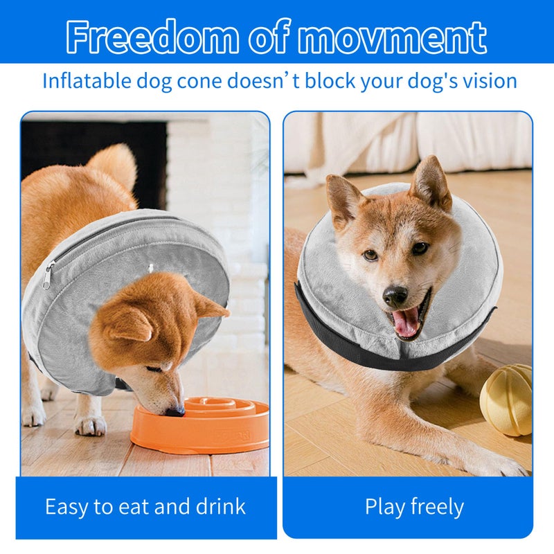 Rinling Dog Cone Collar, Inflatable Dog Cone Soft Protective Pet Recovery Collar After Surgery for Dogs and CatsGrey M (9-14") - Image 5