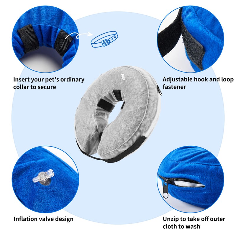 Rinling Dog Cone Collar, Inflatable Dog Cone Soft Protective Pet Recovery Collar After Surgery for Dogs and CatsGrey M (9-14") - Image 2