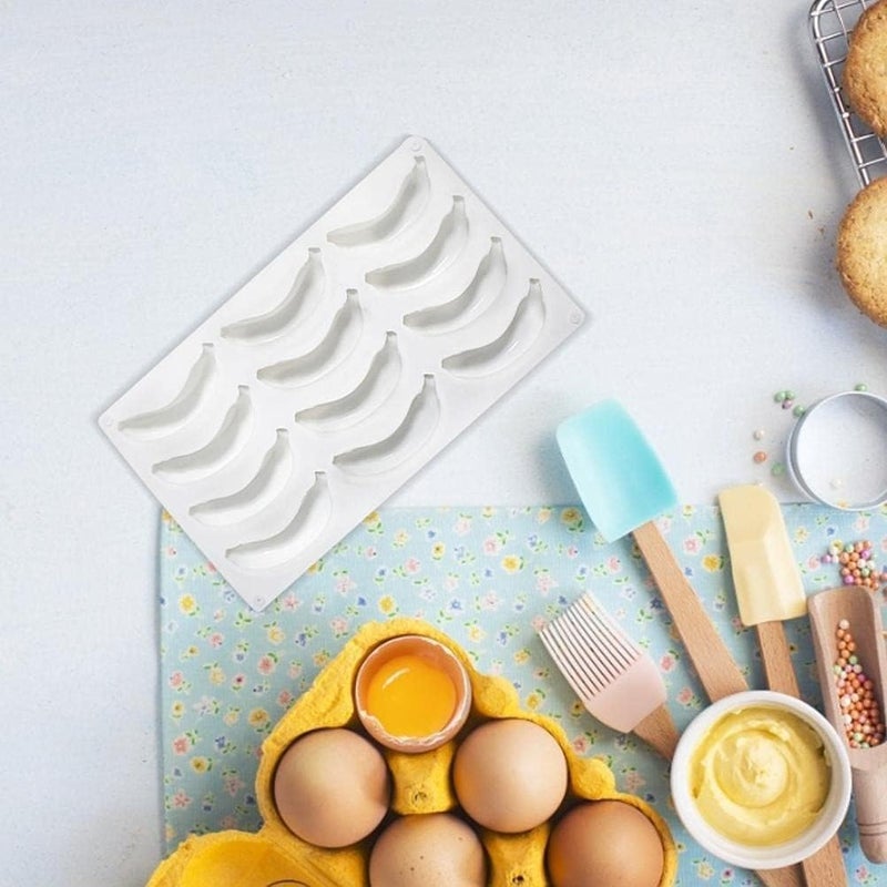 12 Cavity Banana Shaped Silicone Mold for Baking Mousse, Cake, Cupcake Topper Decoration - Image 4