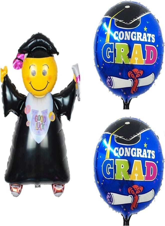 Secret 3 Graduation Balloons 1 Black Jumping Grad 40 inches X-Large size & 2 Royal Blue Congrats Grad