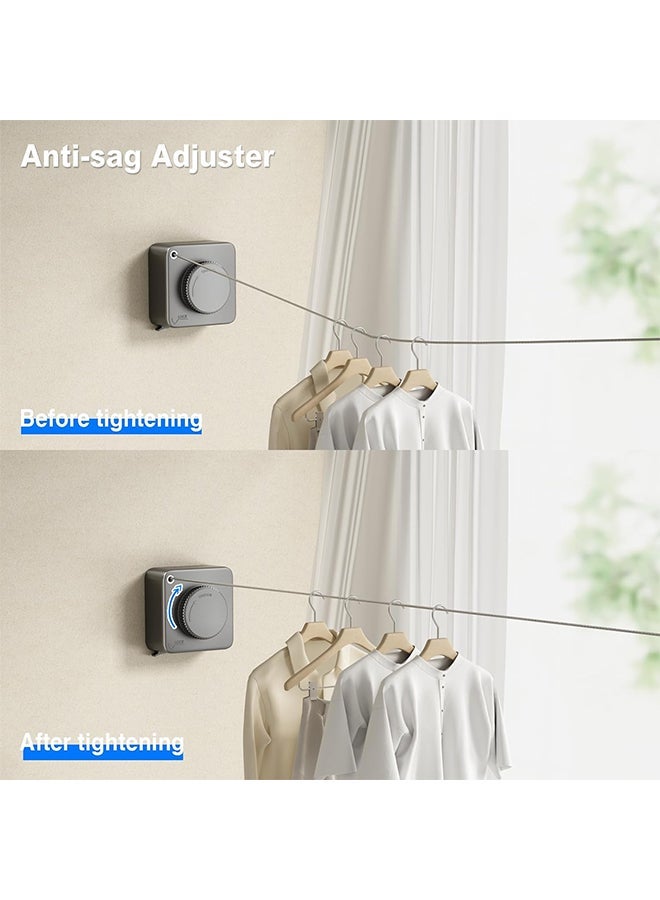 Retractable Clothesline,Stainless Steel,Wall-Mounted Space-Saving Clothesline,Anti-Sagging,Easy to Install Without Drilling,Suitable for Balcony/Bathroom/Hotel(Up to 4.8m Gray) - Image 3