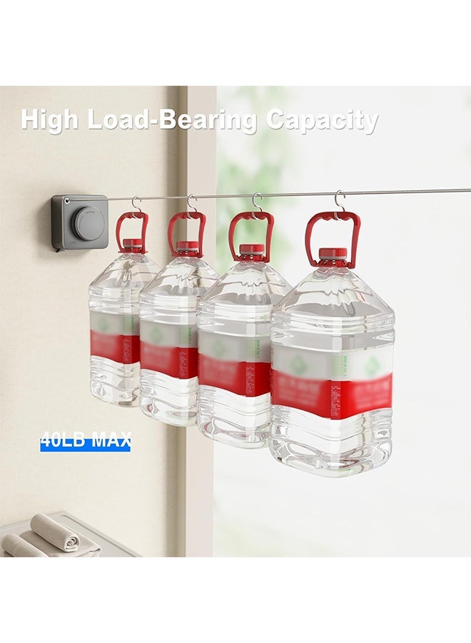 Retractable Clothesline,Stainless Steel,Wall-Mounted Space-Saving Clothesline,Anti-Sagging,Easy to Install Without Drilling,Suitable for Balcony/Bathroom/Hotel(Up to 4.8m Gray) - Image 5