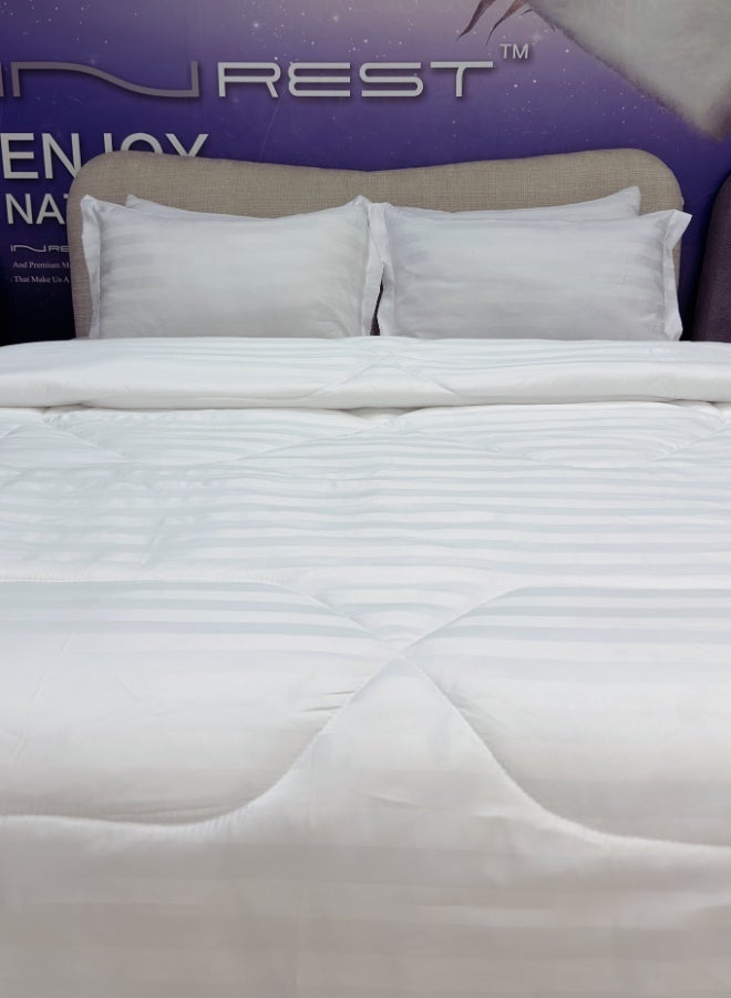 INREST Royal Line White King Comforter Set – 6 Pieces Hotel Stripe Bedding  – Comforter 230×250 cm with Fitted Sheet 200×200 cm - Image 1