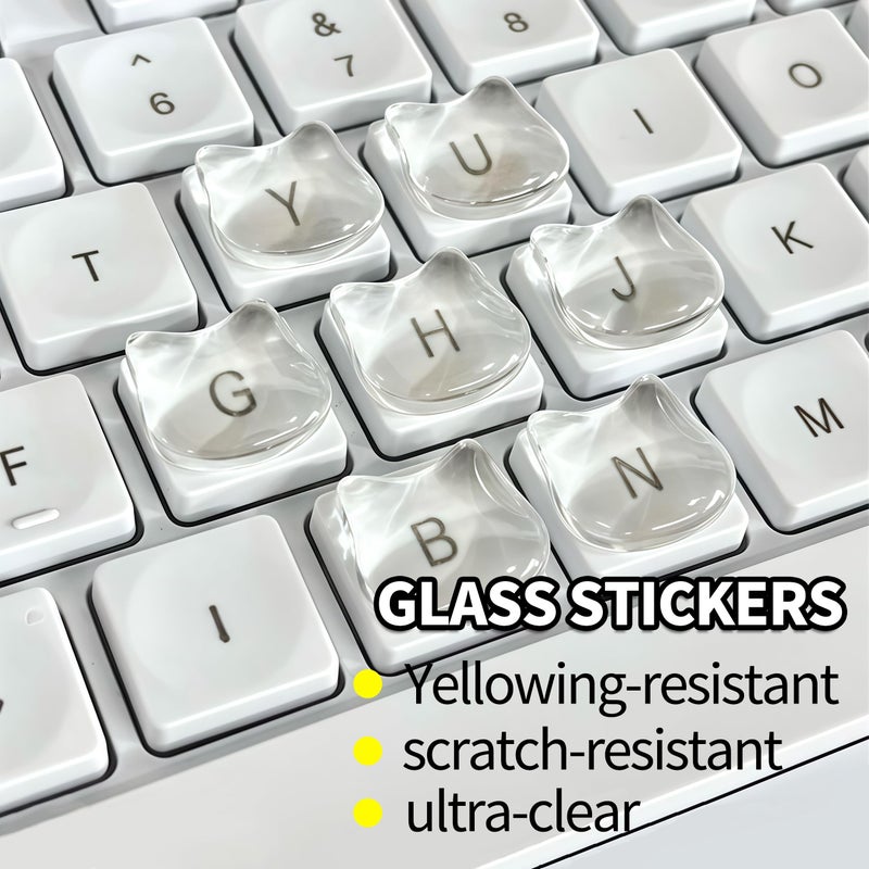 VNLEXMC Transparent Glass Long Nail Keyboard Caps â€“ 80 Raised Cat Head Keyboard Stickers, Nail-Safe Typing Bubbles, Clear PC/Laptop/Desktop/Calculator Key Covers - Image 3
