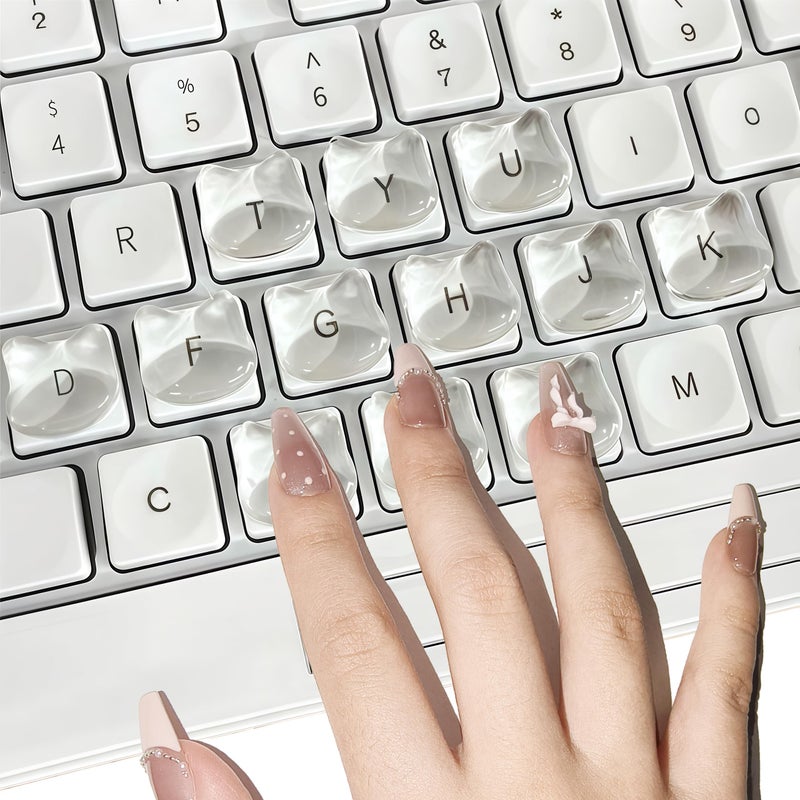 VNLEXMC Transparent Glass Long Nail Keyboard Caps â€“ 80 Raised Cat Head Keyboard Stickers, Nail-Safe Typing Bubbles, Clear PC/Laptop/Desktop/Calculator Key Covers - Image 1