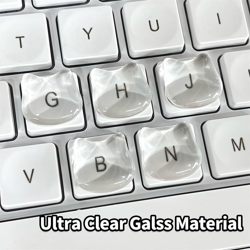 VNLEXMC Transparent Glass Long Nail Keyboard Caps â€“ 80 Raised Cat Head Keyboard Stickers, Nail-Safe Typing Bubbles, Clear PC/Laptop/Desktop/Calculator Key Covers - Image 2