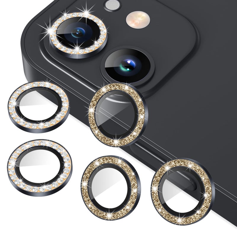 AGVEE 3+3 6 Pack for iphone 12 Pro/12/12 Mini/11 Pro Max/11 Pro/11 Camera Lens Protector, Bling Diamond & Bling Glitter Metal Ring 9H Tempered HD Glass Camera Cover, Bling-Black - Image 1